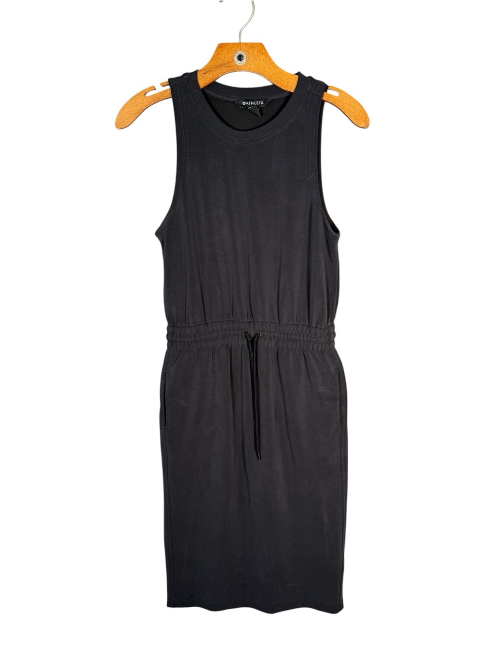 Athleta Seasoft Midi Dress Black Casual Elastic Waist MinimalistXS
